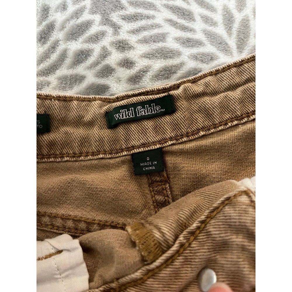 Tan Denim High Rise Shorts size 0 Cutoff Khaki Everyday Casual Boho Indie Earthy - Picture 2 of 7